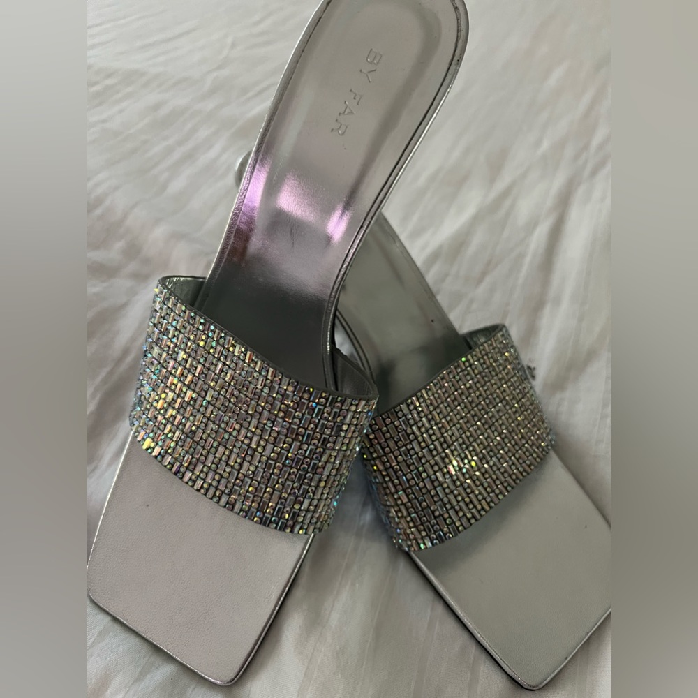 By Far Dylan iridescent sequin mules brand new 2 inch heel size 40